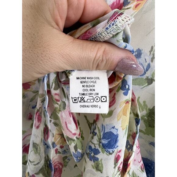 Vintage Sheer Chiffon Blouse Floral Print Boho Garden Button Down S/M - Picture 9 of 11